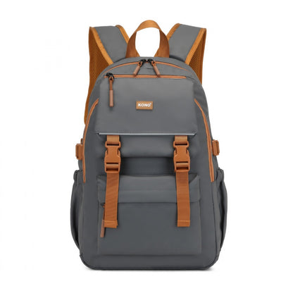 Kono PVC Coated Urban Water-Resistant Backpack with Reflective Safety Straps and Multi-Compartment Design (EQ2416) - Grey & Brown