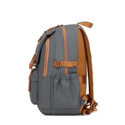 Kono PVC Coated Urban Water-Resistant Backpack with Reflective Safety Straps and Multi-Compartment Design (EQ2416) - Grey & Brown