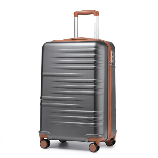 British Traveller Durable Polycarbonate and ABS Hard Shell Suitcase With TSA Lock (K2391L) - Grey & Brown