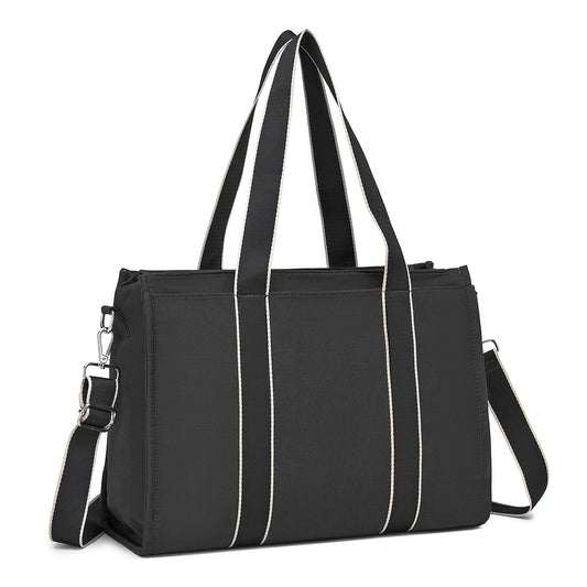 Miss Lulu Wearproof Large Capacity Tote Bag with 15.6” Laptop Sleeve, Dual Carry Options for Business and Everyday Use (HBM2604) - Black