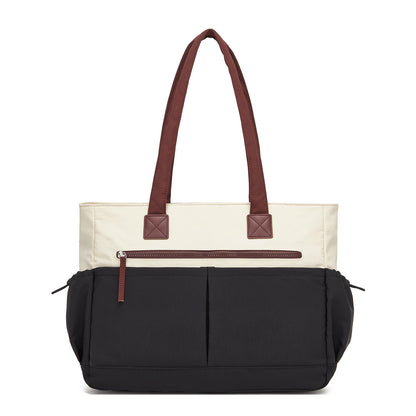 Miss Lulu Chic Roomy Ladies Shoulder Tote Bag, with 15.6-inch Laptop Sleeve and Luggage Strap for Daily Use (HBM2611) - Beige & Black