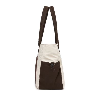 Miss Lulu Minimalist Durable Shoulder Bag for Work, School & Travel with Laptop Sleeve and Multiple Pockets (HBM2612) - Beige & Brown