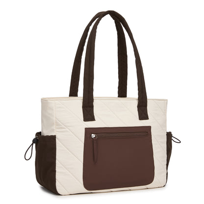 Miss Lulu Minimalist Durable Shoulder Bag for Work, School & Travel with Laptop Sleeve and Multiple Pockets (HBM2612) - Beige & Brown