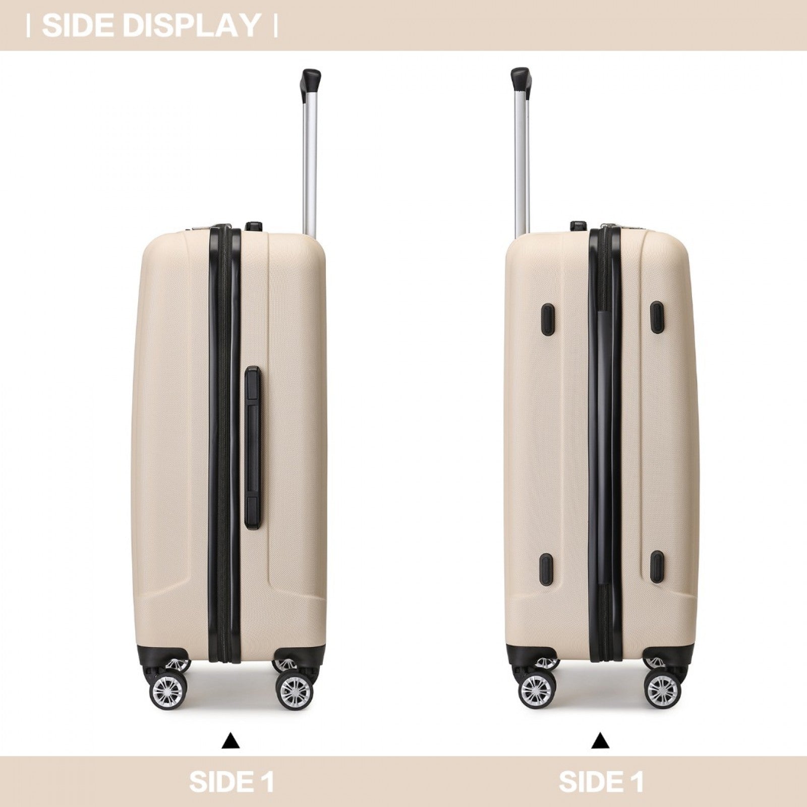 Kono 19/24/28 Inch 3 Piece Set Striped ABS+PC Hard Shell Luggage with 360-Degree Spinner Wheels (K1773-1L) - Beige