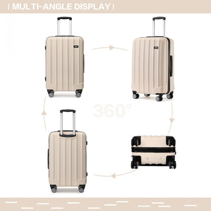 Kono 19/24/28 Inch 3 Piece Set Striped ABS+PC Hard Shell Luggage with 360-Degree Spinner Wheels (K1773-1L) - Beige