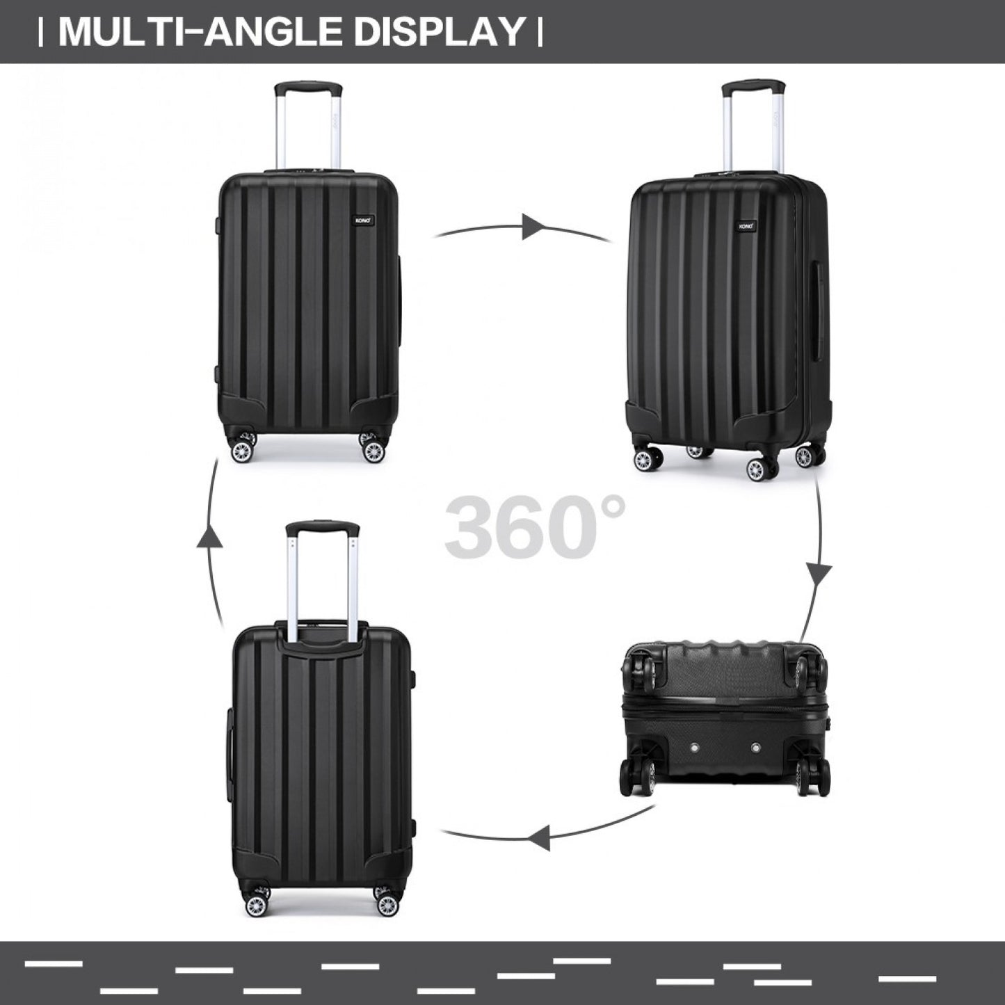 Kono ABS+PC Hard Shell Luggage with Vertical Stripes Ideal for (K1773-1L) - Black