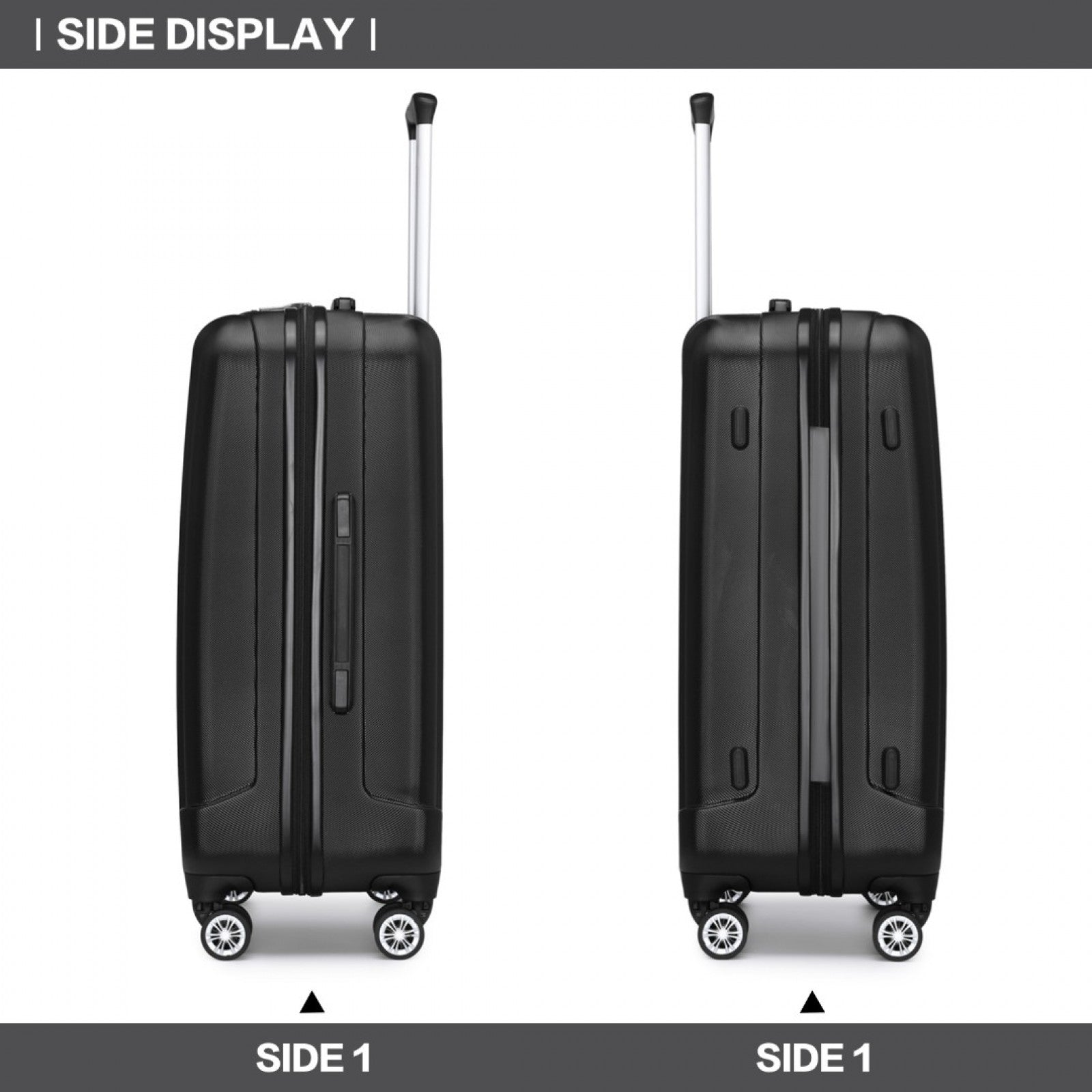 Kono 19/24/28 Inch 3 Piece Set Striped ABS+PC Hard Shell Luggage with 360-Degree Spinner Wheels (K1773-1L) - Black