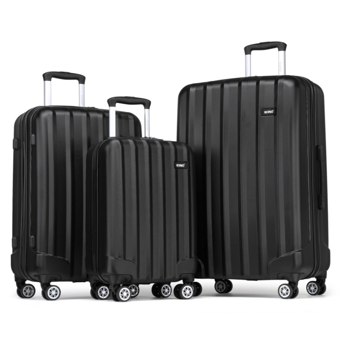 Kono 19/24/28 Inch 3 Piece Set Striped ABS+PC Hard Shell Luggage with 360-Degree Spinner Wheels (K1773-1L) - Black