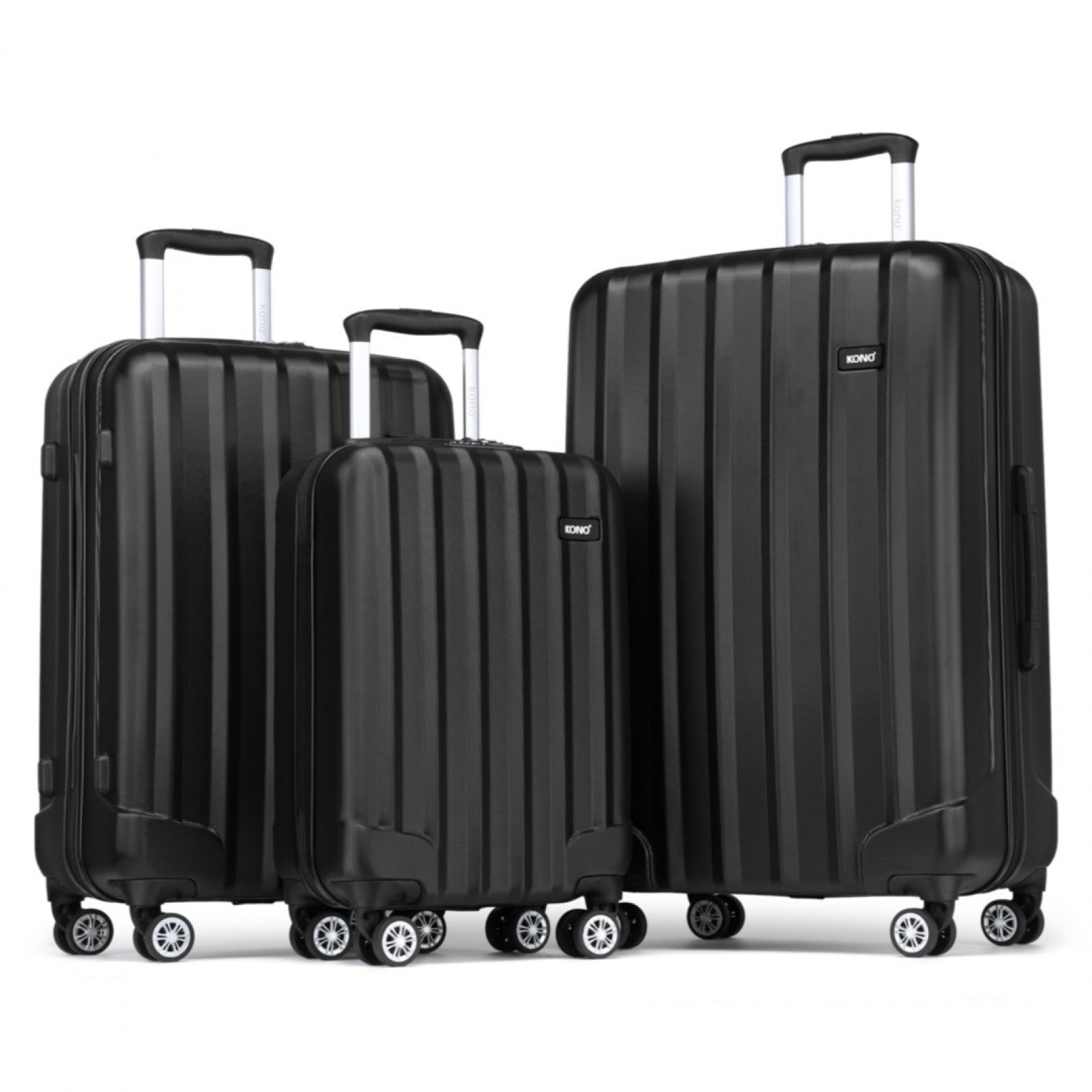 Kono 19/24/28 Inch 3 Piece Set Striped ABS+PC Hard Shell Luggage with 360-Degree Spinner Wheels (K1773-1L) - Black