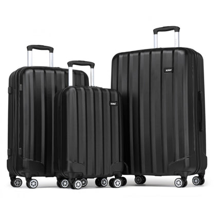 Kono 19/24/28 Inch 3 Piece Set Striped ABS+PC Hard Shell Luggage with 360-Degree Spinner Wheels (K1773-1L) - Black
