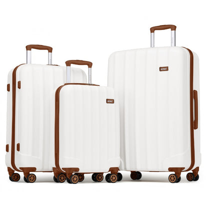 Kono 19/24/28 Inch 3 Piece Set Striped ABS+PC Hard Shell Luggage with 360-Degree Spinner Wheels (K1773-1L) - Cream