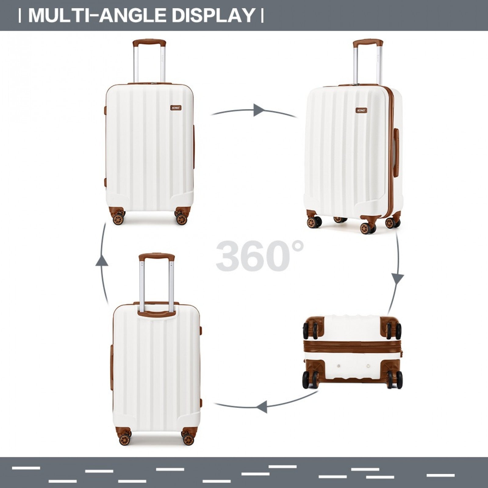 Kono 19/24/28 Inch 3 Piece Set Striped ABS+PC Hard Shell Luggage with 360-Degree Spinner Wheels (K1773-1L) - Cream