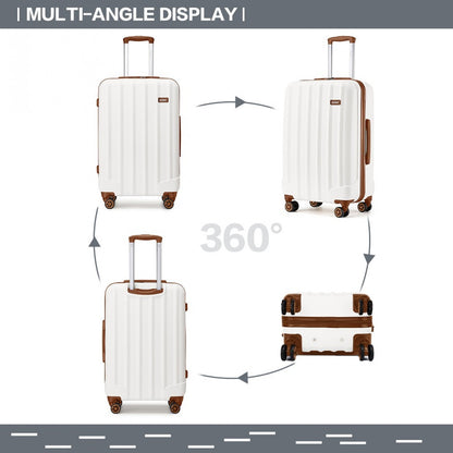 Kono 19/24/28 Inch 3 Piece Set Striped ABS+PC Hard Shell Luggage with 360-Degree Spinner Wheels (K1773-1L) - Cream