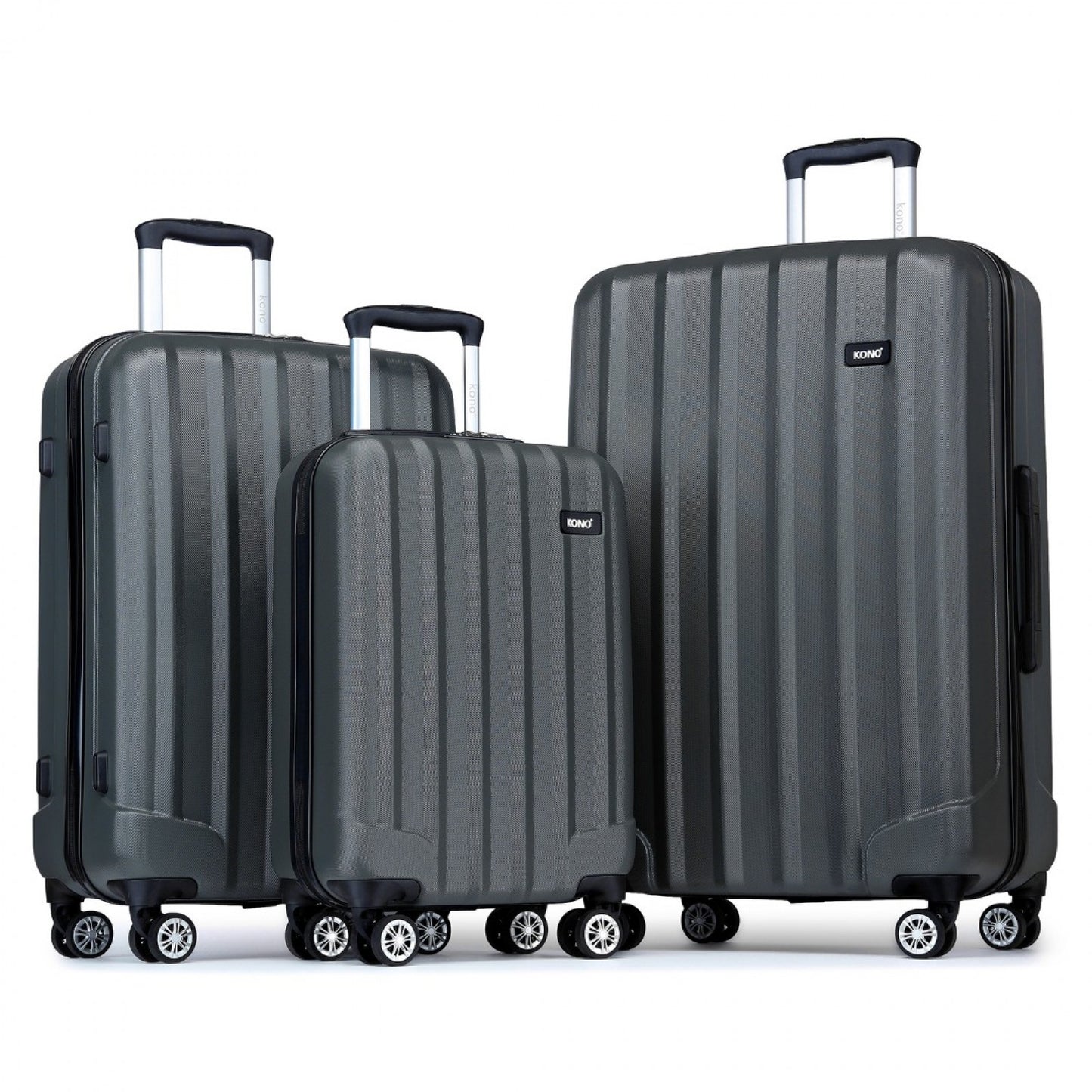 Kono 19/24/28 Inch 3 Piece Set Striped ABS+PC Hard Shell Luggage with 360-Degree Spinner Wheels (K1773-1L) - Grey