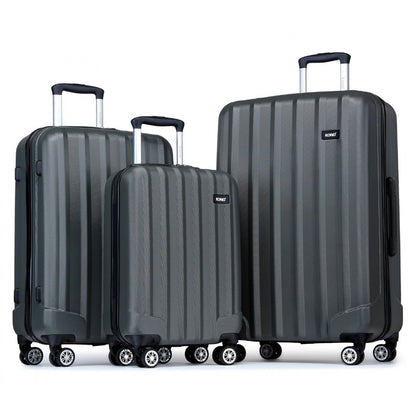 Kono 19/24/28 Inch 3 Piece Set Striped ABS+PC Hard Shell Luggage with 360-Degree Spinner Wheels (K1773-1L) - Grey