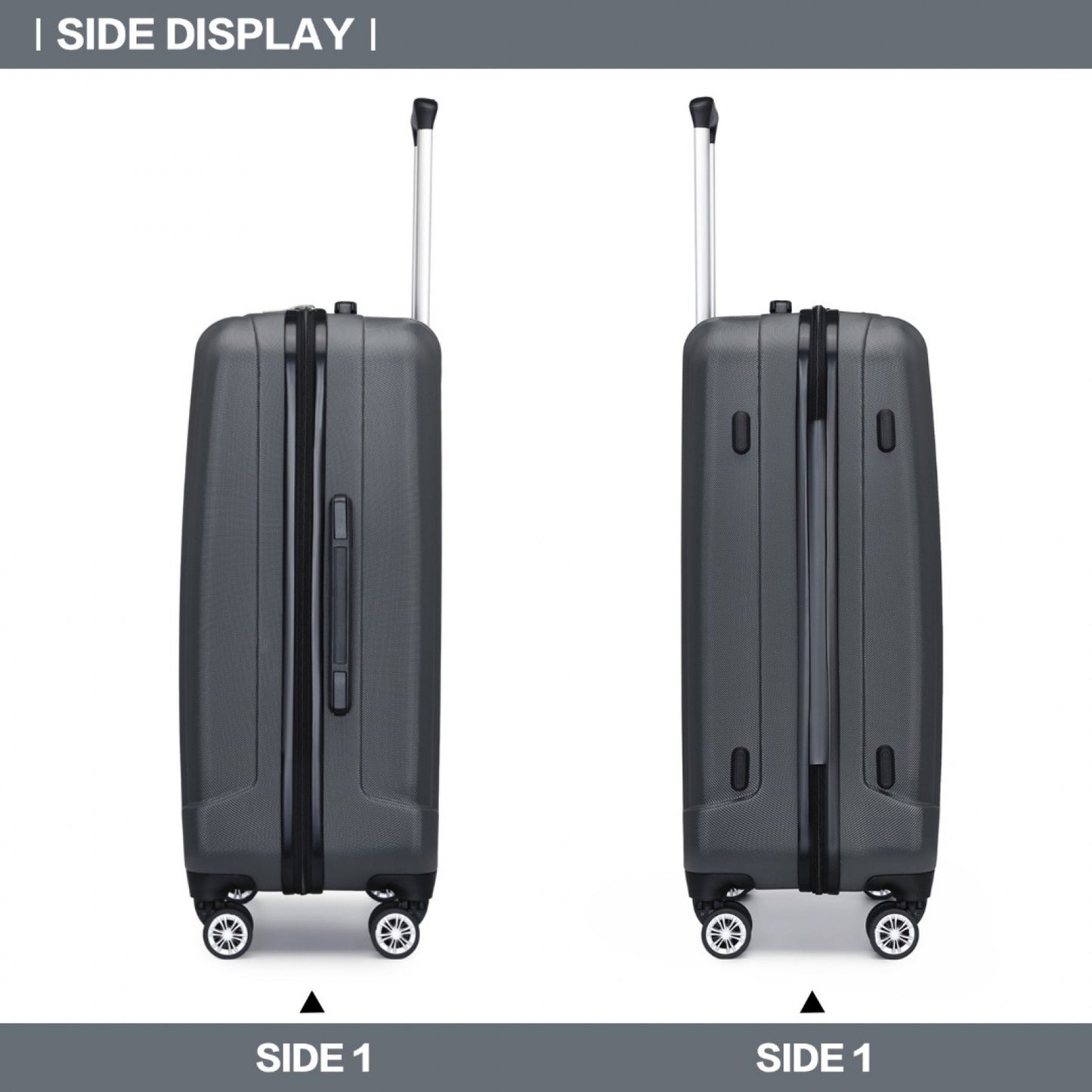 Kono 19/24/28 Inch 3 Piece Set Striped ABS+PC Hard Shell Luggage with 360-Degree Spinner Wheels (K1773-1L) - Grey