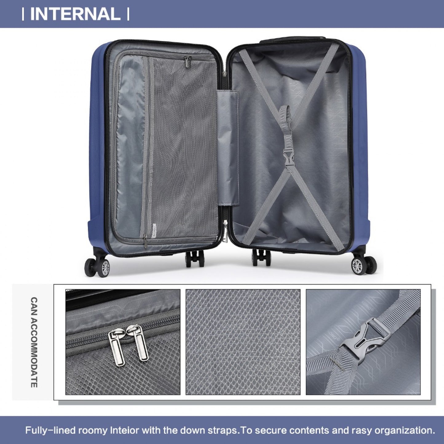 Kono navy hard shell cabin suitcase detail