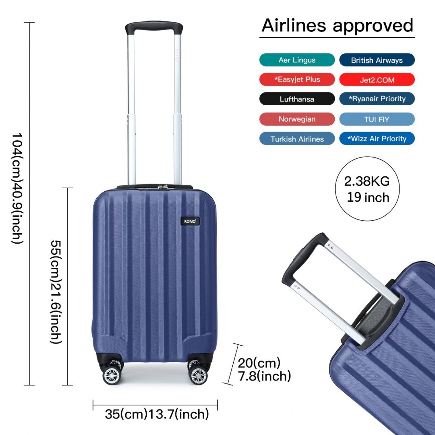 Kono navy cabin suitcase view 5