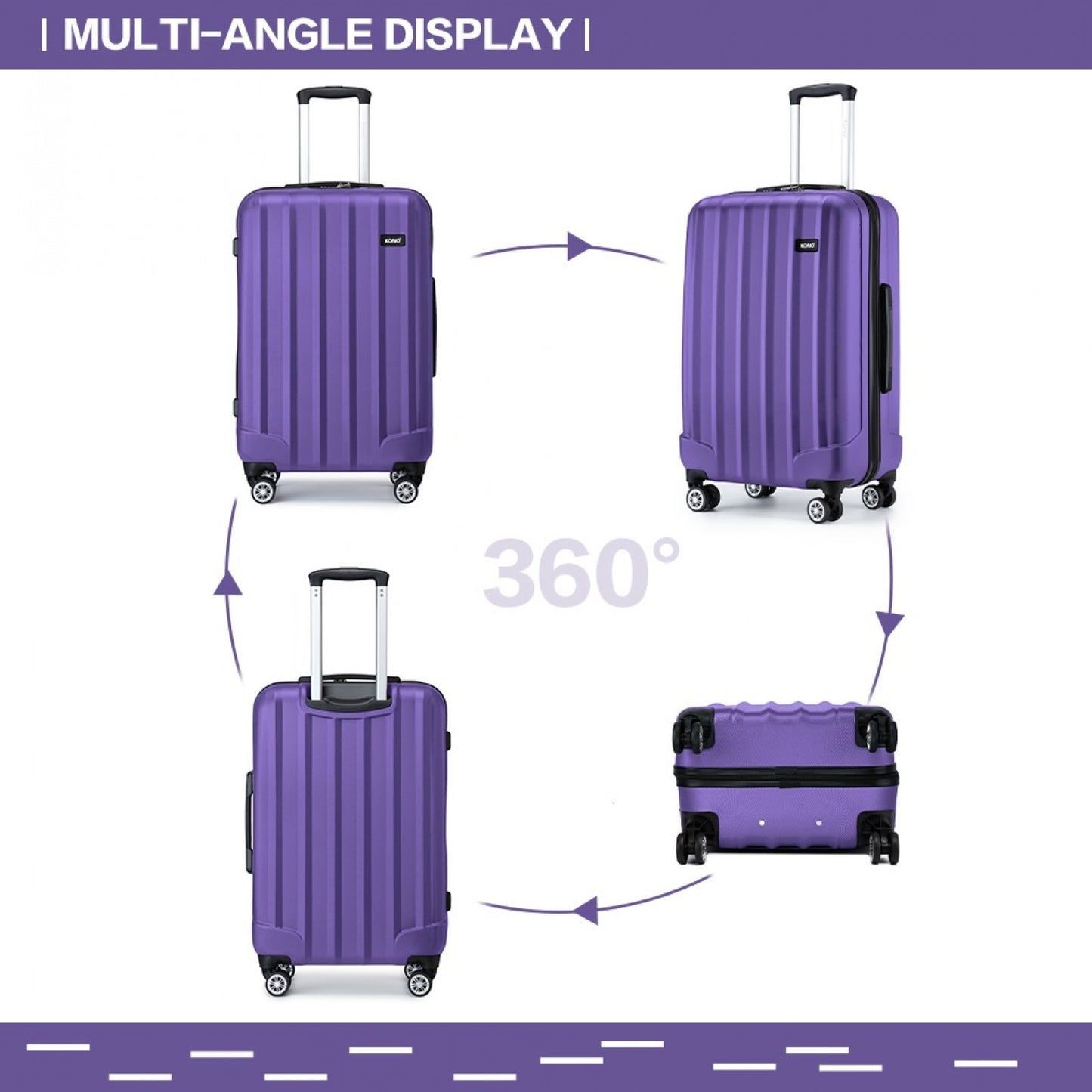 Kono ABS+PC Hard Shell Luggage with Vertical Stripes Ideal for (K1773-1L) - Purple
