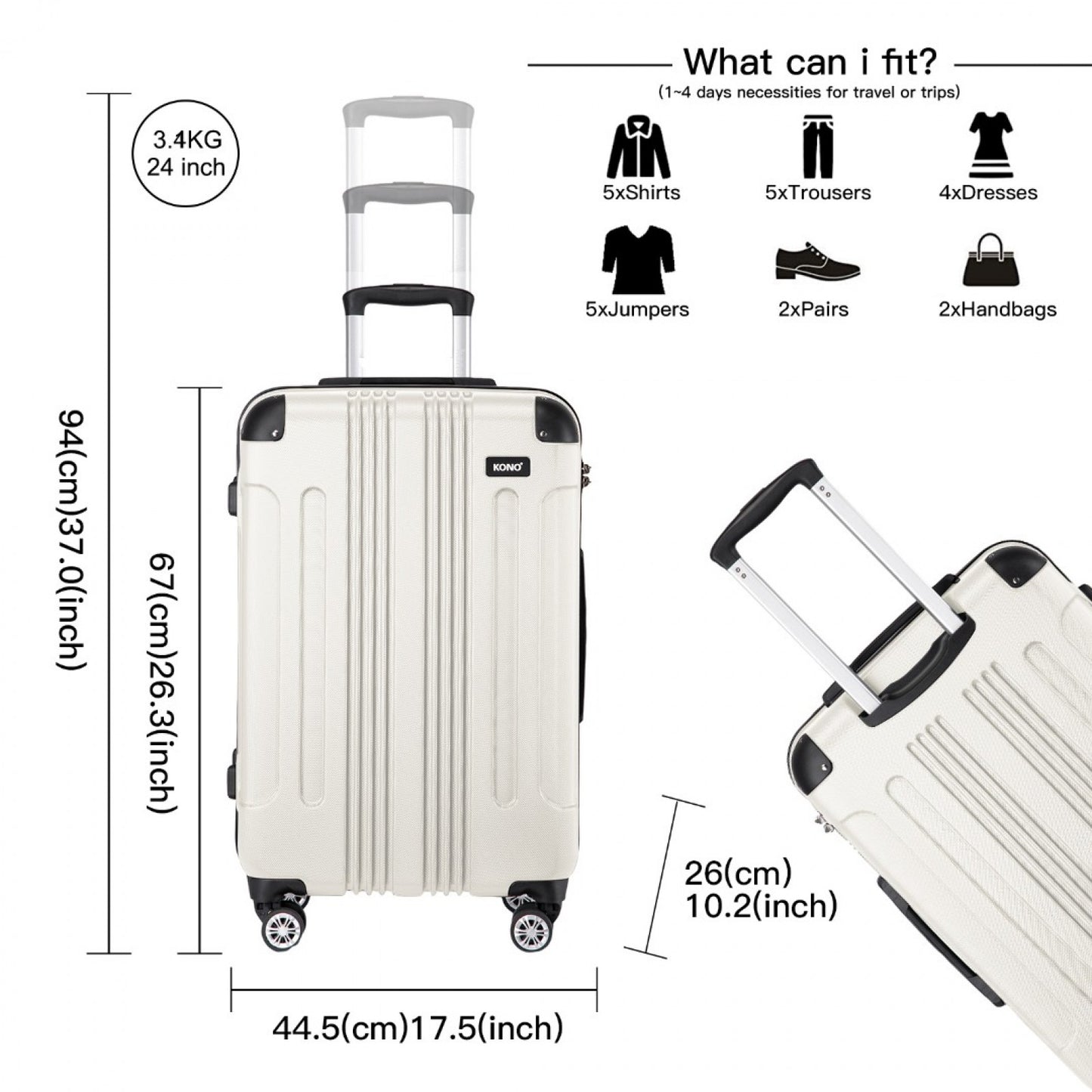 Kono beige 24 inch suitcase size view