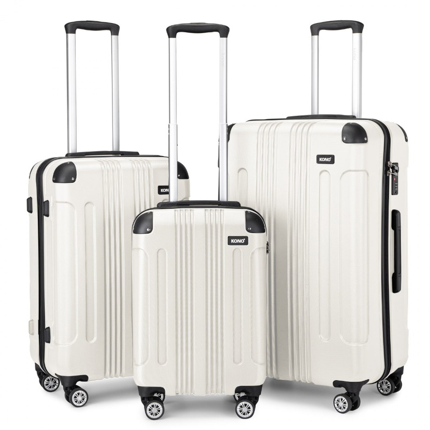 Kono beige three piece luggage set front view