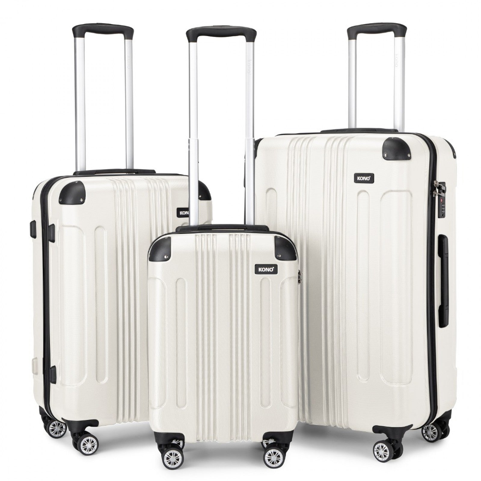 Kono beige three piece luggage set front view