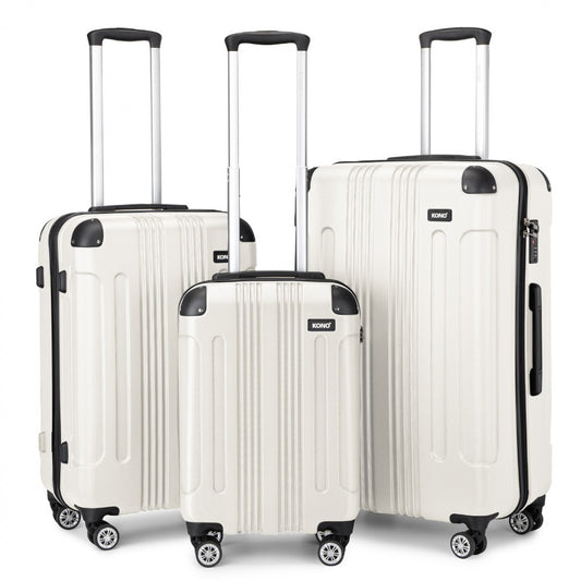 Kono beige three piece luggage set front view