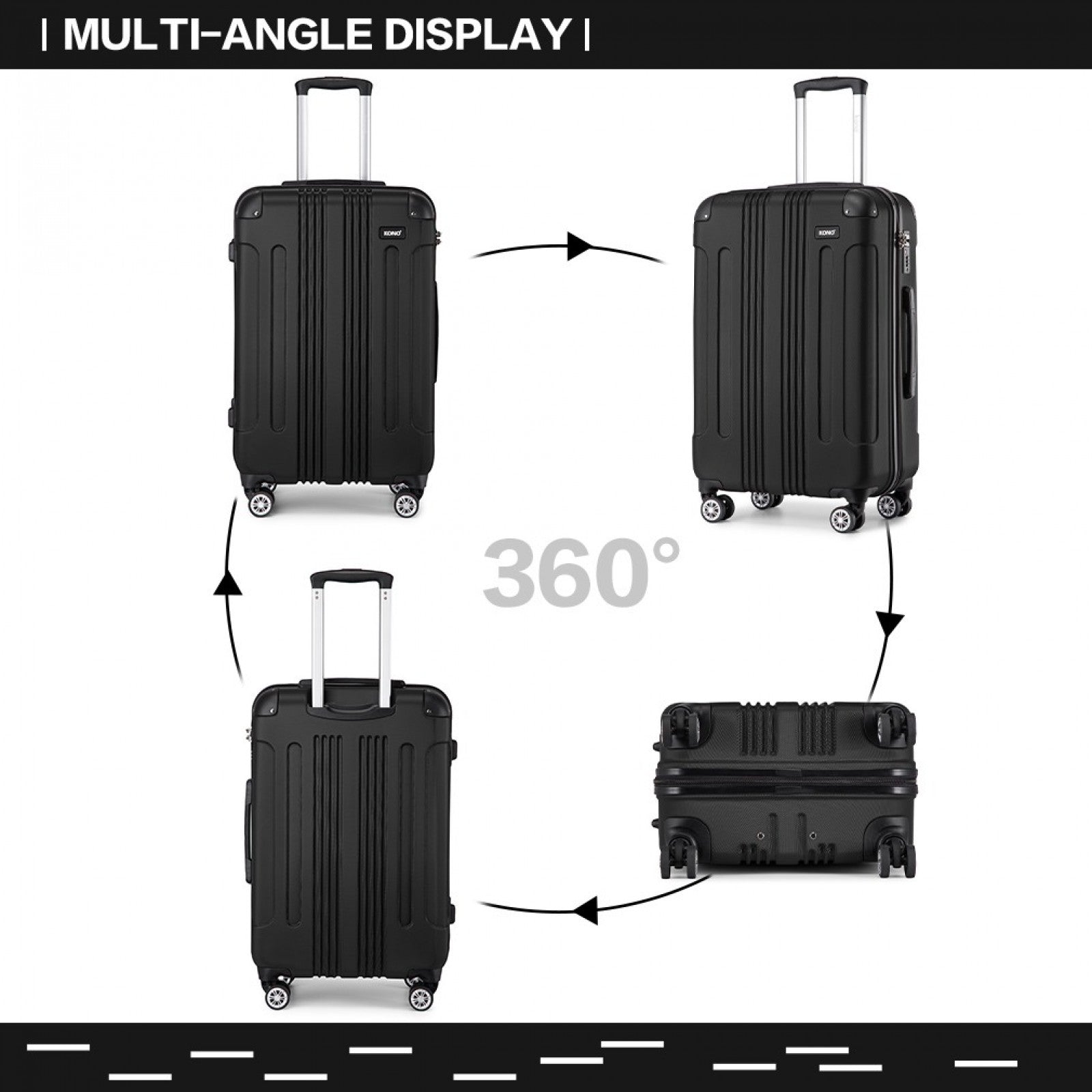 Kono ABS Lightweight Compact Hard Shell Cabin Suitcase Travel Luggage (K1777-1L) - Black