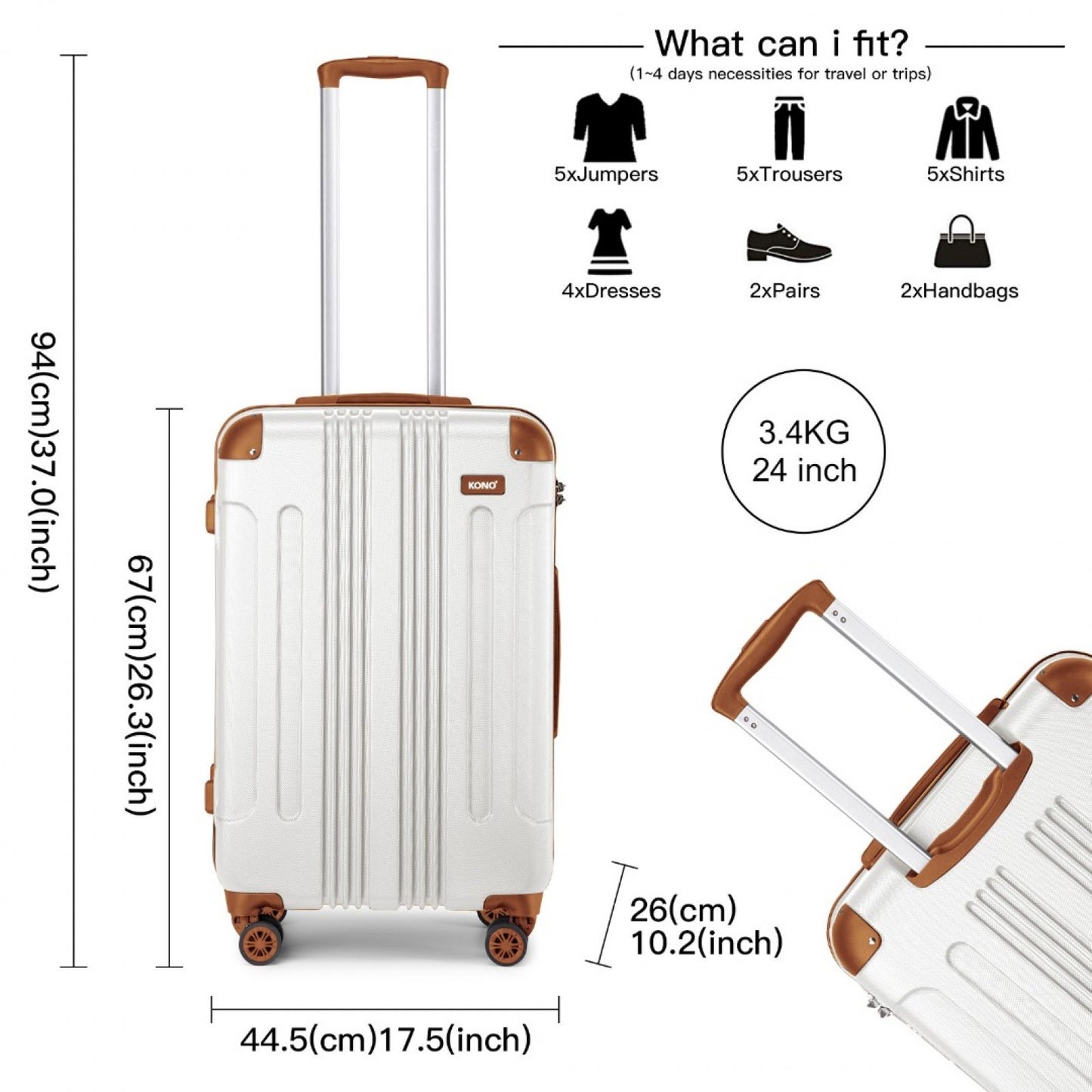 Kono cream 24 inch suitcase dimensions