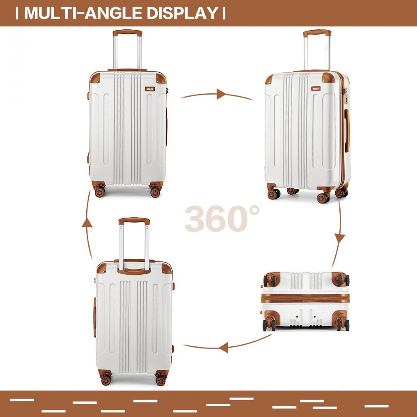 Kono ABS Lightweight Compact Hard Shell Cabin Suitcase Travel Luggage (K1777-1L) - Cream