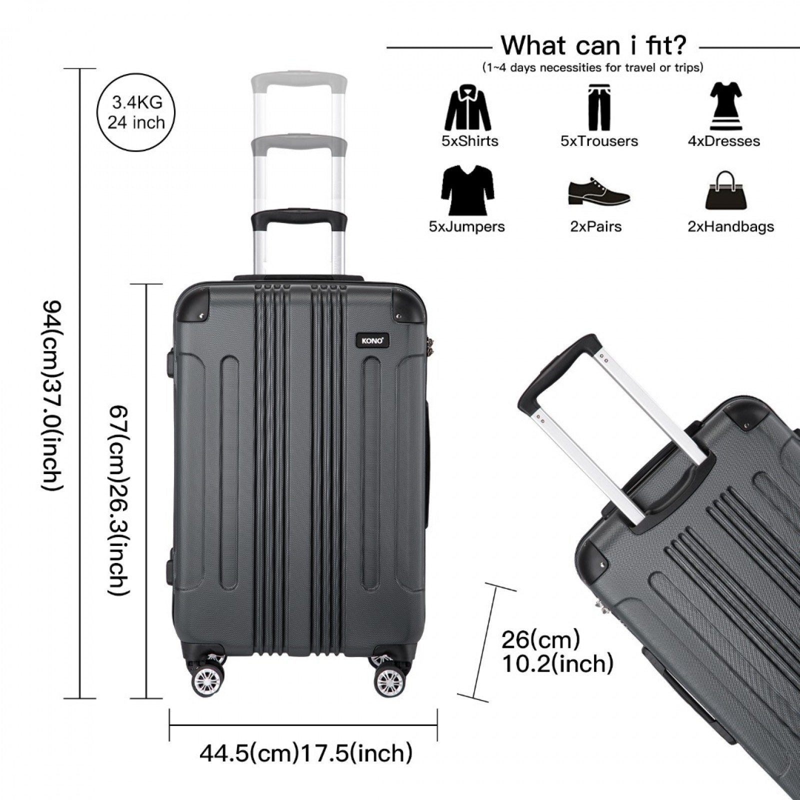 Grey 24 inch suitcase dimensions