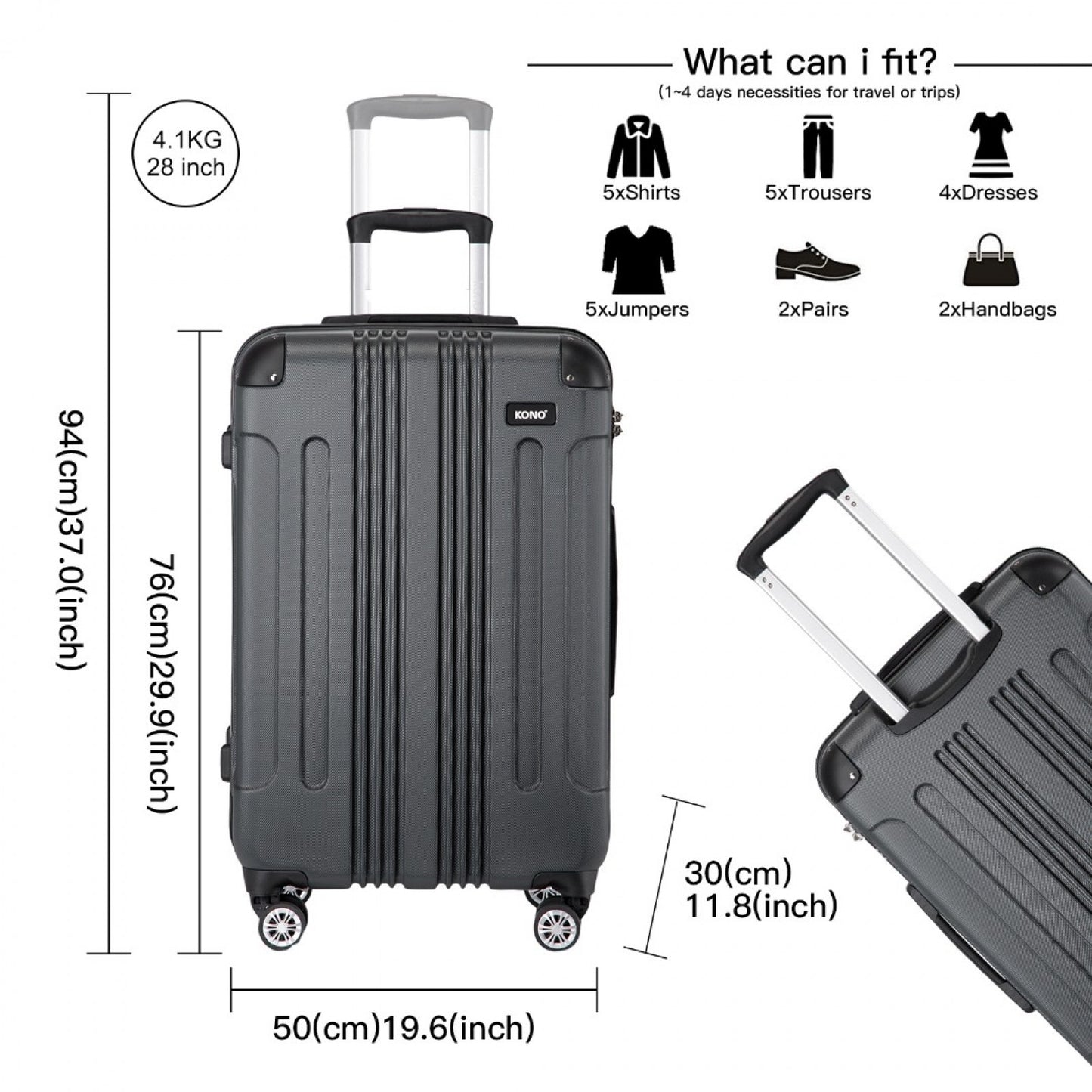 Grey 28 inch suitcase dimensions