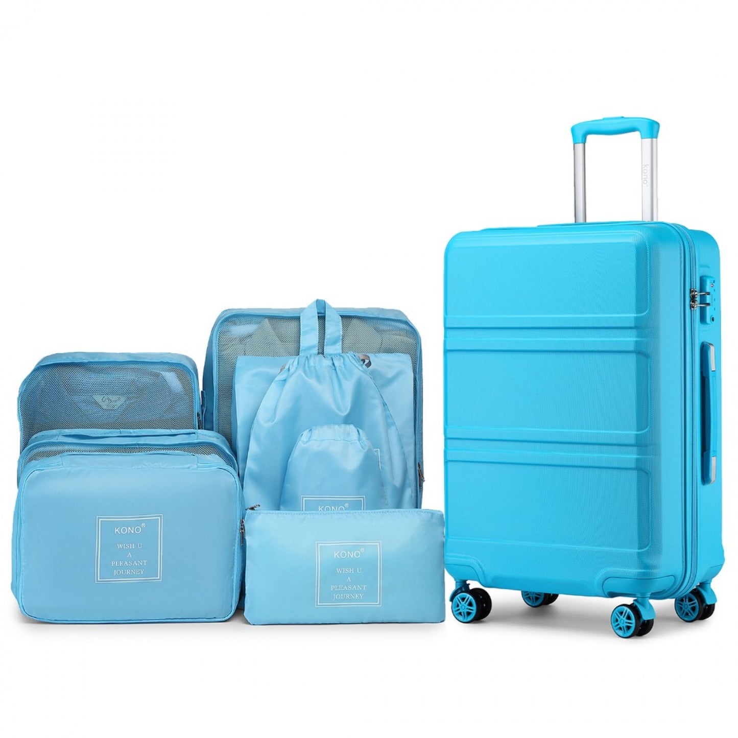 Kono 20 Inch ABS Cabin Size Suitcase with Travel Luggage Organiser Bag Set (K1871-1L+E2019) - Blue