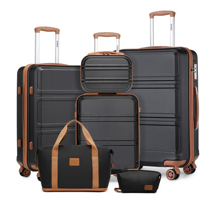 Kono 6 Piece ABS Suitcase Set With 4 Wheel Design Including Vanity Case Weekend Bag And Toiletry Bag (K1871-1L+EA2212) - Black & Brown