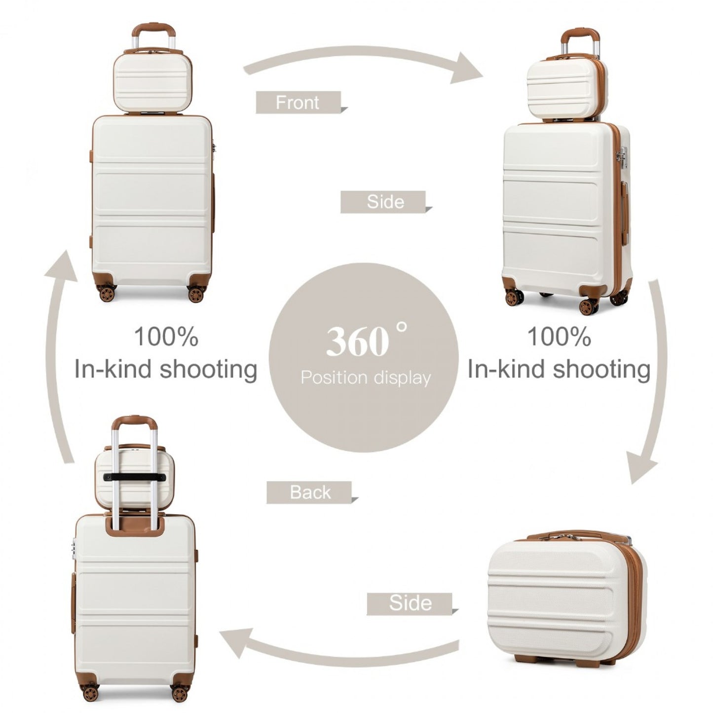 Kono 6 Piece ABS Suitcase Set With 4 Wheel Design Including Vanity Case Weekend Bag And Toiletry Bag (K1871-1L+EA2212) - Cream