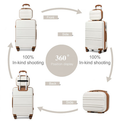 Kono 6 Piece ABS Suitcase Set With 4 Wheel Design Including Vanity Case Weekend Bag And Toiletry Bag (K1871-1L+EA2212) - Cream