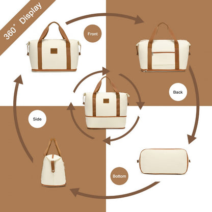 Kono 6 Piece ABS Suitcase Set With 4 Wheel Design Including Vanity Case Weekend Bag And Toiletry Bag (K1871-1L+EA2212) - Cream