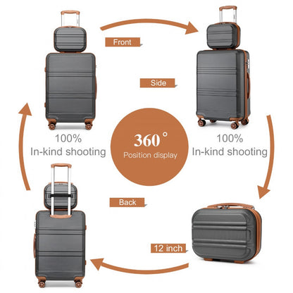 Kono 6 Piece ABS Suitcase Set With 4 Wheel Design Including Vanity Case Weekend Bag And Toiletry Bag (K1871-1L+EA2212) - Grey & Brown