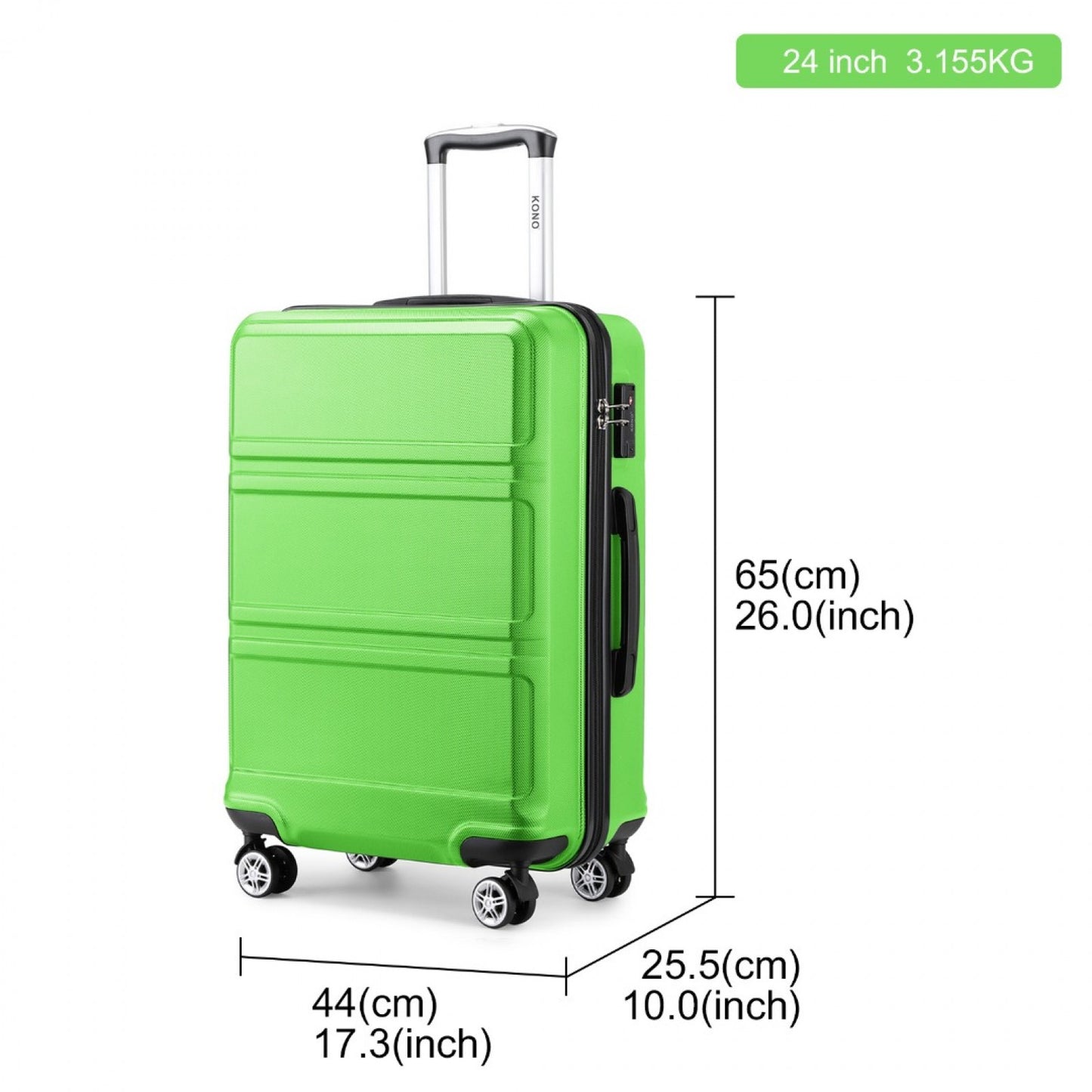 Kono ABS Sculpted Horizontal Design Cabin Luggage (K1871-1L) - Green