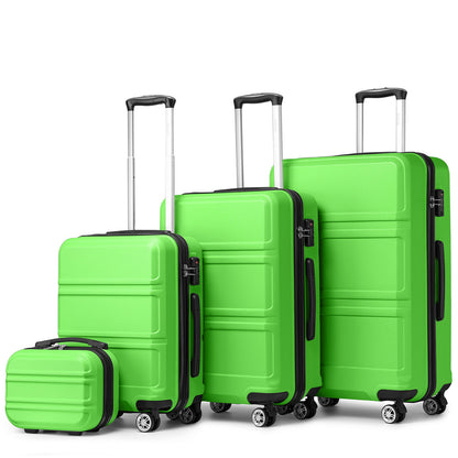 Kono ABS Sculpted Horizontal Design 4 Pcs Suitcase Set With Vanity Case (K1871-1L) - Green
