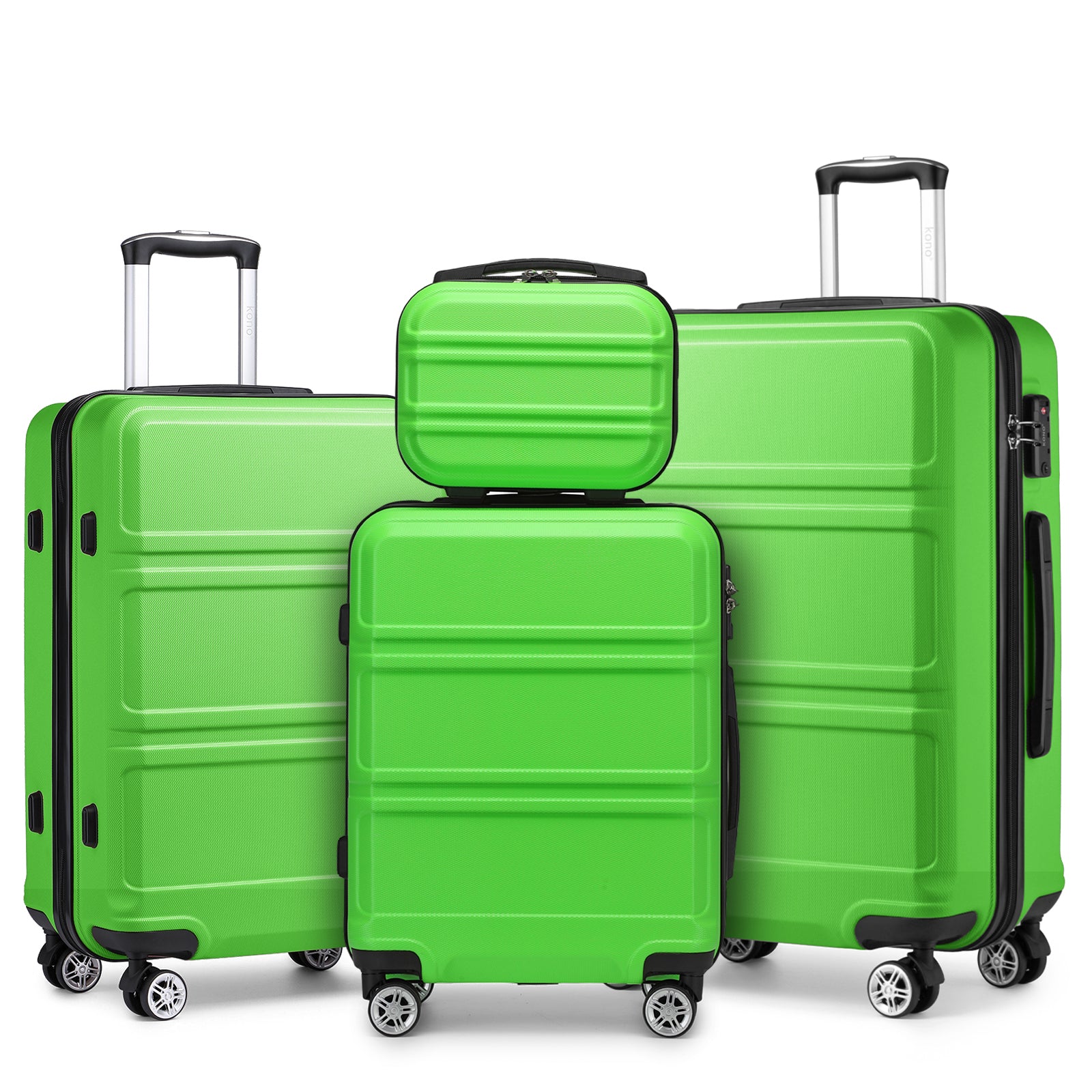 Kono ABS Sculpted Horizontal Design 4 Pcs Suitcase Set With Vanity Case (K1871-1L) - Green