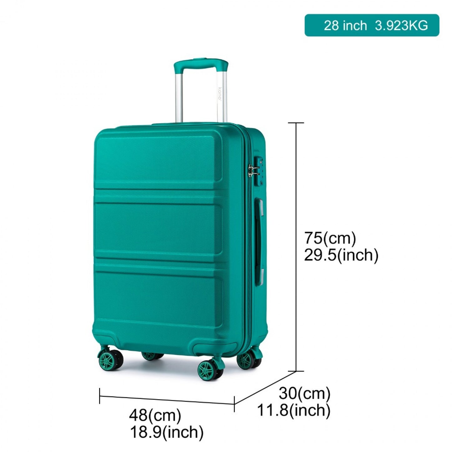 Teal 28 inch suitcase interior