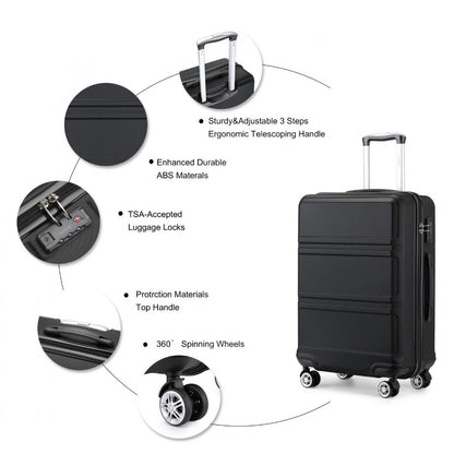 Kono ABS Sculpted Horizontal Design Cabin Luggage (K1871-1L) - Black