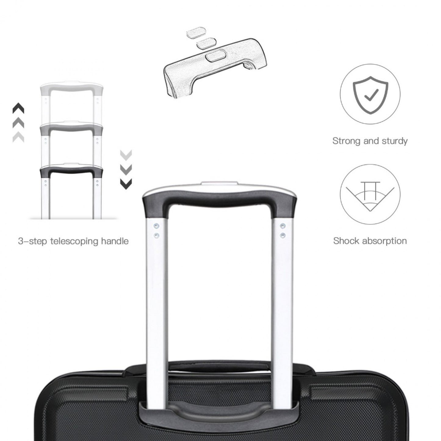 Kono ABS Sculpted Horizontal Design Cabin Luggage (K1871-1L) - Black