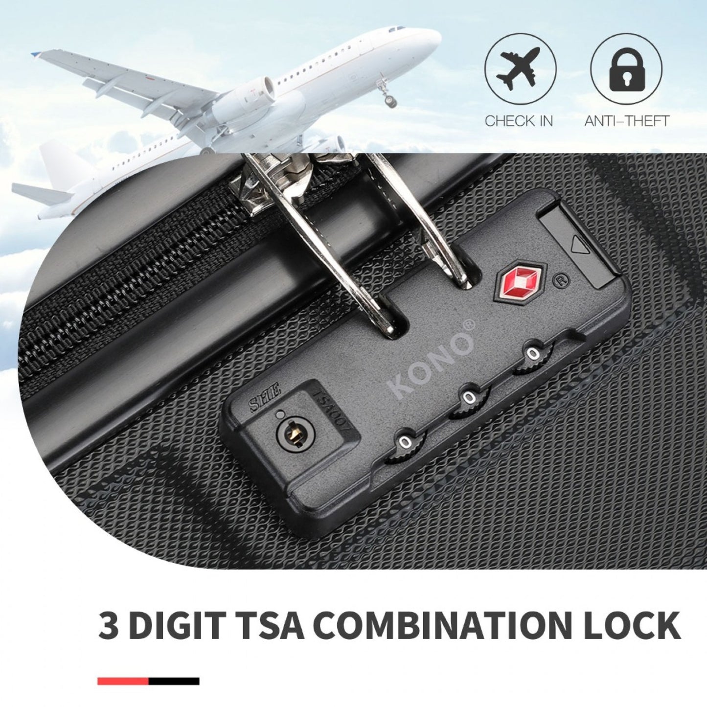 Kono ABS Sculpted Horizontal Design Cabin Luggage (K1871-1L) - Black