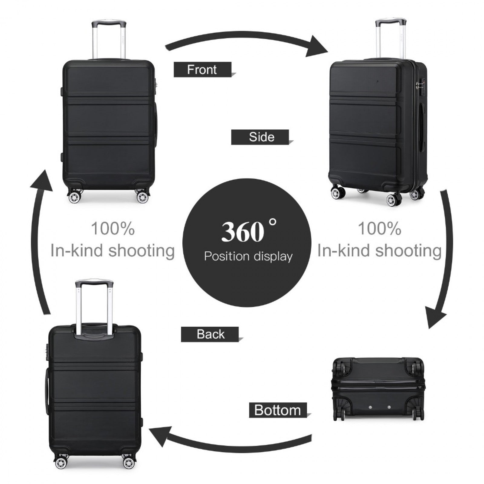 Kono ABS Sculpted Horizontal Design Cabin Luggage (K1871-1L) - Black