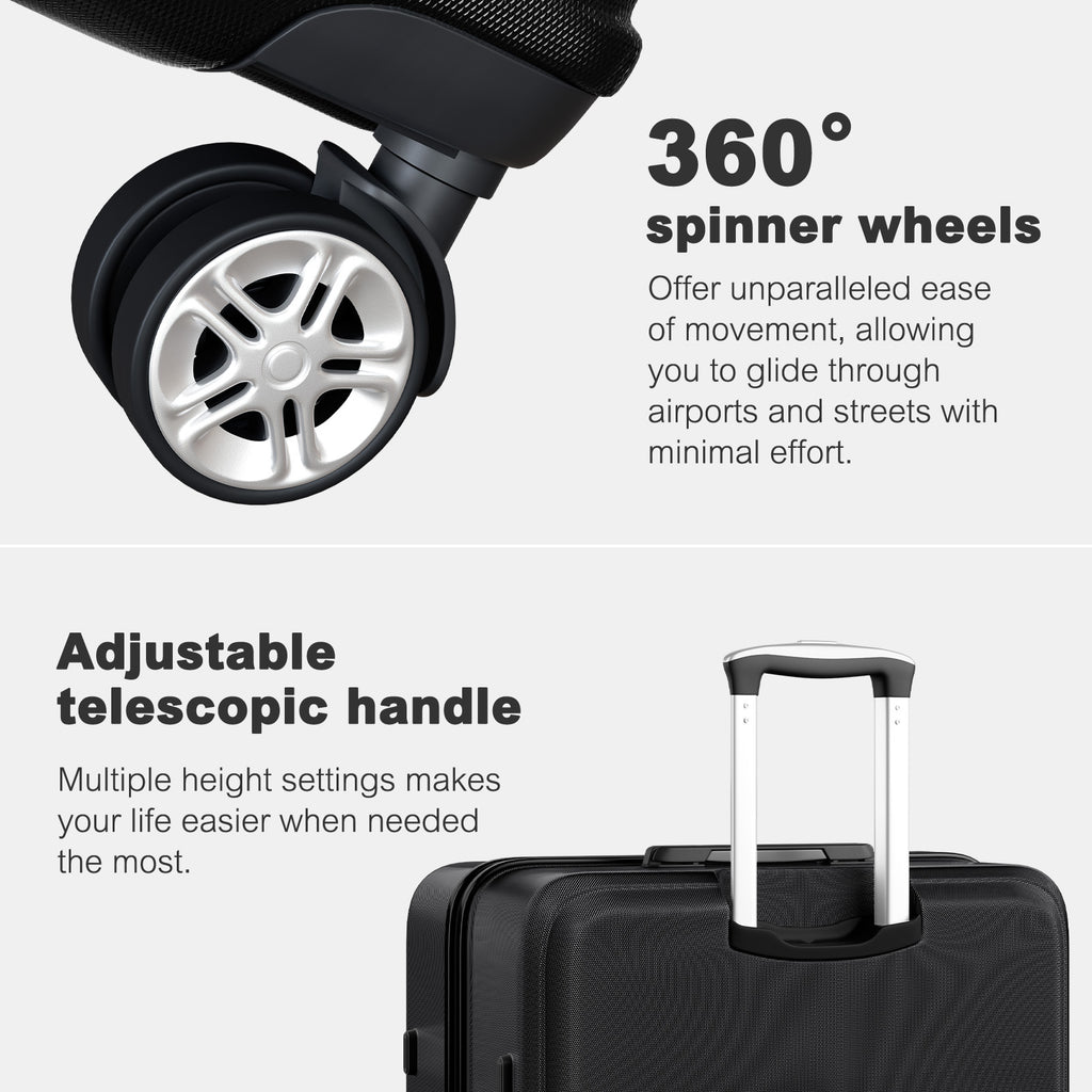 Kono 32″ Extra Large Hard Shell Suitcase with Sculpted Horizontal Design & Telescopic Handle – Black