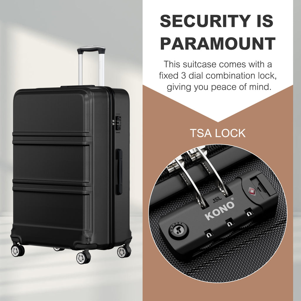 Kono 32″ Extra Large Hard Shell Suitcase with Sculpted Horizontal Design & Telescopic Handle – Black