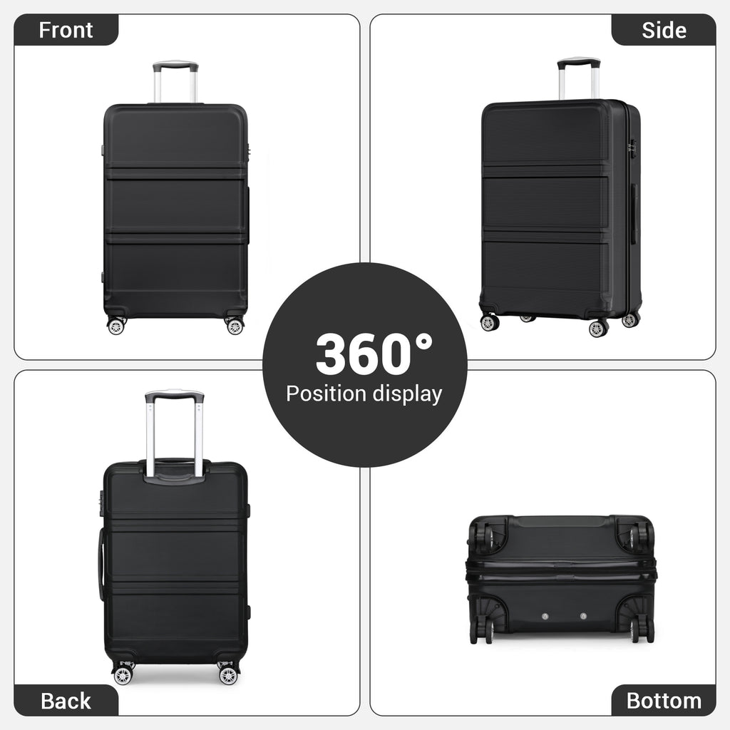 Kono 32″ Extra Large Hard Shell Suitcase with Sculpted Horizontal Design & Telescopic Handle – Black