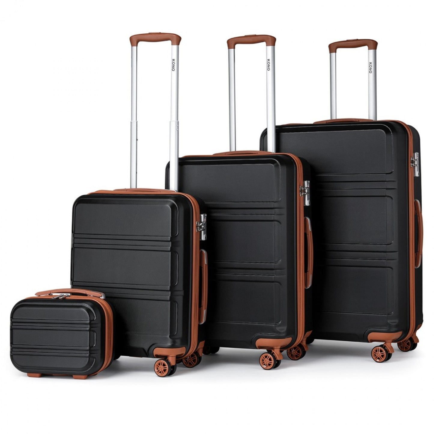 Kono ABS Sculpted Horizontal Design 4 Pcs Suitcase Set With Vanity Case (K1871-1L) - Black & Brown